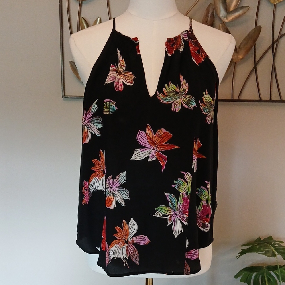 Anthropologie Maeve | Boho Black & Floral Strappy Cami | Flowy & Feminine Sz 4